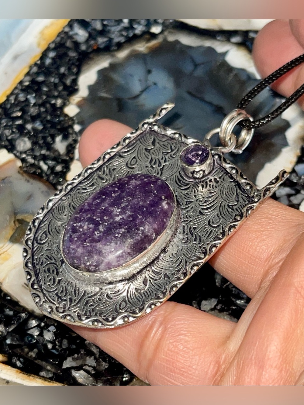 Purple Lepidolite Pendant 2 1/2”
